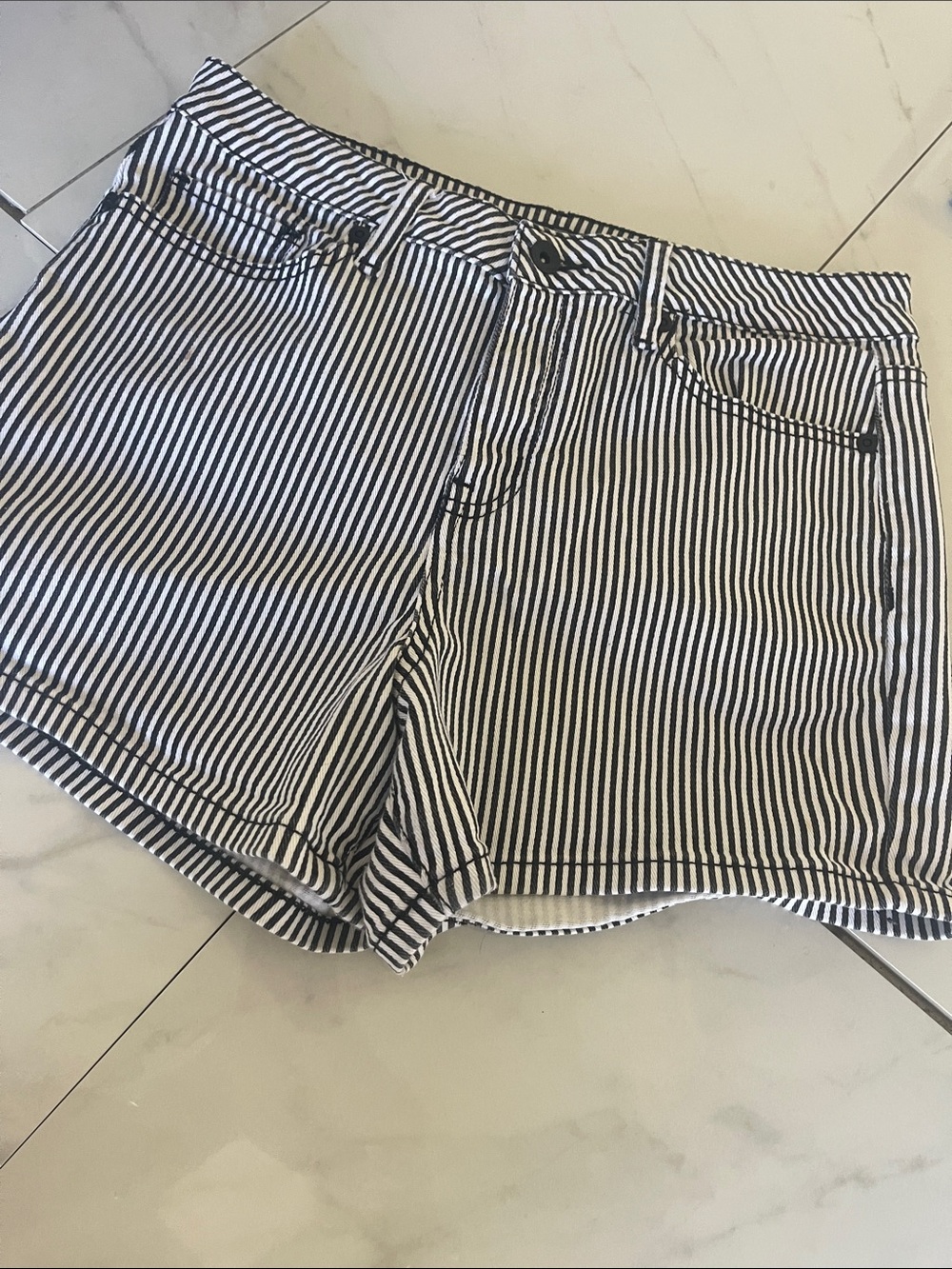 Blackheart Black & White Vertical Stripe High-Rise Shorts